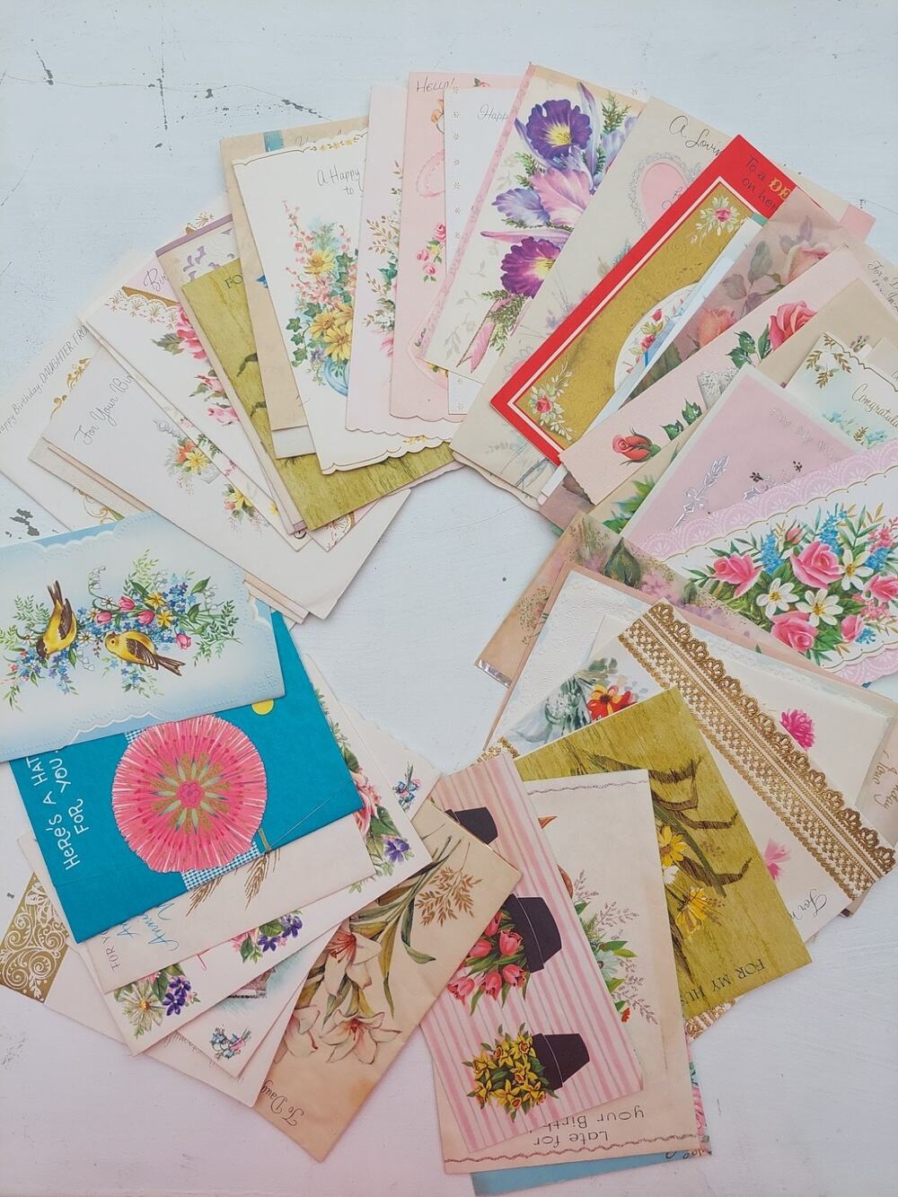 52 Vintage Ephemera Greeting Cards Grannycore Floral Lot Junk Journal Crafts